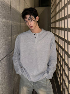 เสื้อยืดคอกลมแขนยาวทรงหลวมสำหรับผู้ชาย สีเทา ฤดูใบไม้ร่วง/ฤดูหนาว อบอุ่น เสื้อชั้นใน เสื้อเชิ้ต แฟชั่น ลำลอง