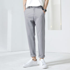 Casual Elastic Business Pants Mens Slim Fit Fleece Lined Black Spring Autumn Straight Leg Formal Trousers Fashion Urban Style