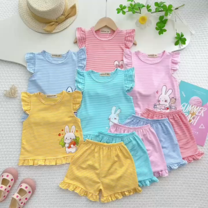 Bộ Quần Áo Bé Gái NATUCO Chất Thun Lạnh Mềm Mịn Mát Có Phối Bèo Điệu Đà Tay Áo Cánh Tiên Cho Bé 8-27Kg TN-008