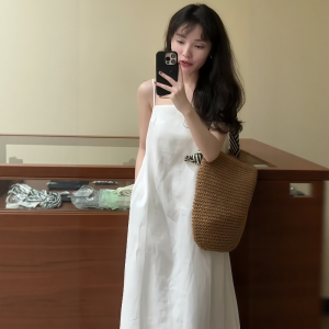 VKSOD | Summer Fashionable White Strapless Dress Womens Simple Loose Slimming Long Skirt Korean Style High Waist No Sleeve Pure Color