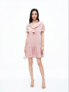 Koradior | Elegant Rose Pattern Lace-up Flared Hem Dress