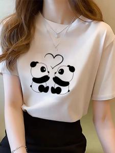 เสื้อยอดนิยมระบายอากาศแบบบางพิมพ์ลายการ์ตูนหมีแพนด้าสำหรับฤดูร้อนเสื้อตัวในแขนสั้นแฟชั่นสำหรับวัยรุ่นนักเรียนเสื้อยืด