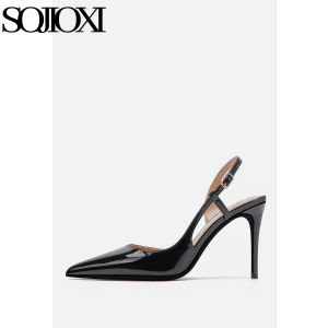SOJIOXI Black Velvet High Heels Womens New Pointed Toe Thin Heel Beautiful Sandals Womens Thin Heel Fashionable Summer Shoes