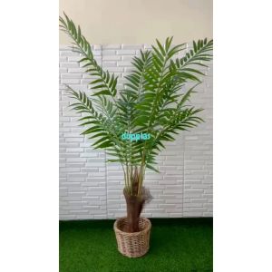 Pohon Artificial Tanaman Plastik Palem Hawai T180 Latex Cover Pot Anyaman Rotan Bulat Dekorasi Cafe Pajangan Kantor