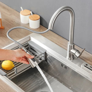 NEW 304 Stainless Steel Pull-Out Automatic Rebound Dual-Mode Water Outlet Wash Basin Kitchen Hand Washing Faucet Hot Cold Taps