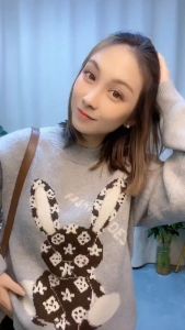 2023 Rabbit Year Long Sleeve Round Neck Knitted Casual Blouse