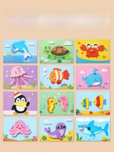 3D Handmade DIY Sticker Painting Kit for Girls Kindergarten EVA Material Toys Creative Craft Stick-On Decals Dinosaur Theme