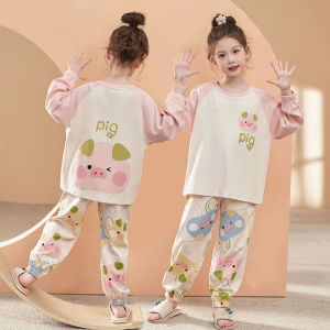 Pure Cotton Family Matching Long Sleeve Childrens Pajamas Cartoon Print Home Clothes for Girls Spring Autumn Baby Outfit