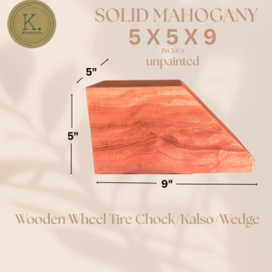 Solid Mahogany Heavy Duty Wooden Wheel Tire Chock Wedge 5x5x9 Inches Unpainted