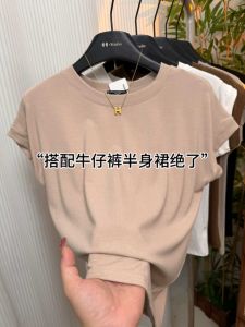 Elegant round Neck Short Sleeve T-Shirt Womens Fashionable Age-defying Solid Color Commute Style Summer Top Fly Sleeve