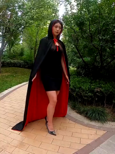Halloween Cosplay Long Double Layered Hooded Cloak Black Red For Adult And Kid Satin Fabric Wizard Cloak Vampire Shawl Devil Cosplay Costume Halloween Carnival And Cosplay