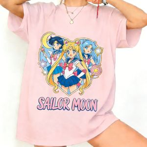Bandai | New Pretty Girl Warrior Retro 90s Anime Printed T-shirt Summer Mens and Womens T-shirt Street Style Casual Trendy Short Sleeve