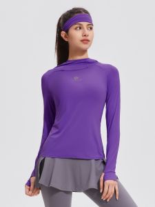 Cosleaf Women Lycra Hoodie Pink Long Sleeve with Headband Breathable Lightweight Sports Top