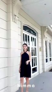 Himma Love Halter Neck Dress - เดรสคล้องคอ เว้าแขน โชว์ไหล่ ทรงปล่อย สีดำ สีชมพู ทรงสวย