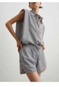 Black and White Stripe Sleeveless Shorts Set for Women 2026 Summer
