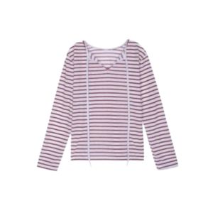 YUEZHONGWEI | Red Striped Sash Collar Long Sleeve Sun Protection T-Shirt Cover Up Women Summer Thin Outerwear Air Conditioning Shirt Top