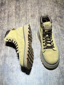 Leather Martin Boots Mens Spring Autumn Middle Help Retro Large Yellow Boots British Style Thick Bottom Heightening Soft Bottom Fleece Short Boots