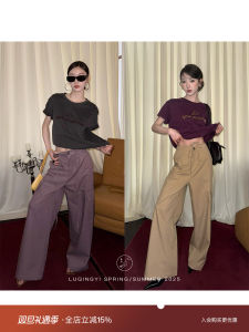 กางเกงขายาวทรงหลวมสไตล์วินเทจสำหรับผู้หญิง กางเกงขายาวทรงขากว้างแบบลำลอง ดีไซน์เชือกผูก ผ้าไนลอนผสมเส้นใยเซลลูโลส