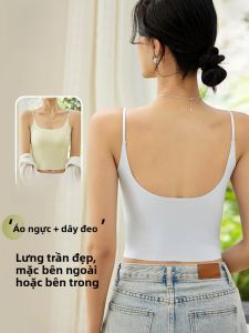 Miiow | MiiOW Womens U-Shape Seamless Backless Tank Top Bra Set With Chest Pad Cool Feeling White Belly-Baring Top Strap Vest