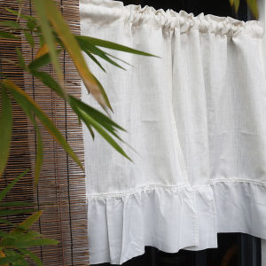 Linen Cotton Partition Semi Curtain Door Curtain Magic Tape No Punching French Style Light Permeable Privacy Kitchen Decorative Curtain