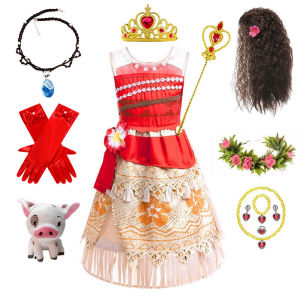Princess Moana Cosplay Dress for Girls Mixed Fabric Summer Skirt Childrens Clothing Princess Style Kids Fashion