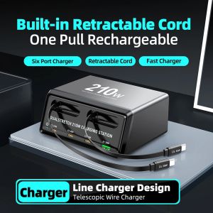 210W GaN Charger PD USB Type C PPS Fast Charging Station with Retractable Cable for iPhone 16 17 Samsung Mobile Phones Tablets