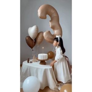 32 inch Number Balloons Cream Caramel Coffee Brown White Foil Digital Theme Balloon Safari 0 to 9 Helium Retro Vintage