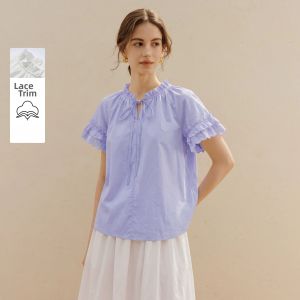 INMAN | French Style Loose Lace Trimmed Blouse Short Sleeve