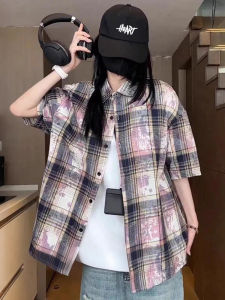 Áo Sơ Mi Nữ Tay Ngắn Mùa Hè Màu Xanh Lam Phong Cách Mỹ Rộng Rãi Dáng Mỏng Chất Liệu Cotton Cổ Polo Quần Áo Công Sở Thường Ngày