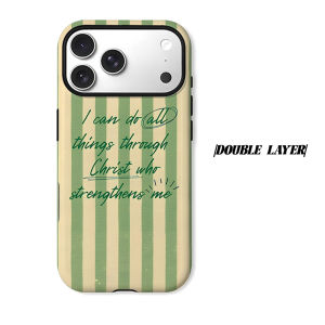 Green Cream Stripe Bible Verse Phone Case for iPhone 18 17 16 15 14 13 12 11 Air Pro Max Plus Double-layer Cover