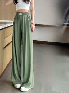 JIANGLU | High Waist Wide Leg Pants Womens Ice Silk Drapey Floor Length Thin Loose Slim Straight Leg Trousers Summer Casual Pants