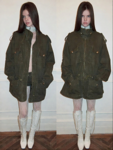1JINN STUDIO | Vintage Washed Out Long Casual Rope Adjustable Loose Jacket For Women
