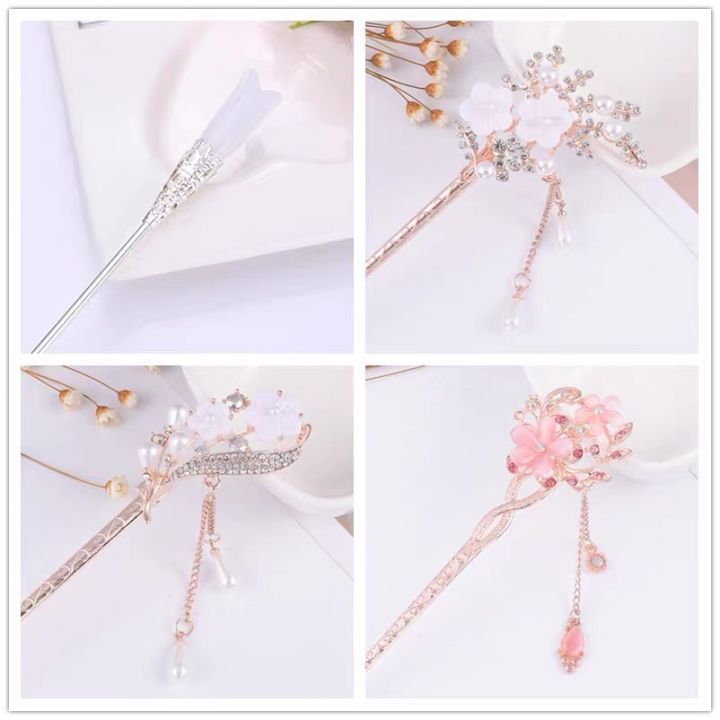 复古风发簪*Hair Stick Metal Rhinestone Chopsticks Women Tassel 