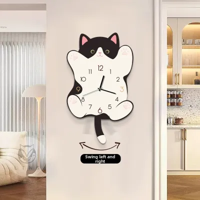 YIYUXUAN | Modern Simple Cat Design Wall Clock Quiet Installation-free