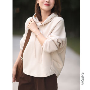 Fashionable Pure Cotton Hoodie Womens Loose Casual Top Spring 2025 Age-Defying Inner Wear Versatile Basic Stylish Item