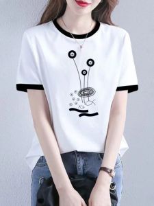 Pure Cotton Short Sleeve T-Shirt Women Summer Casual Slimming Belly Covering Mid-aged Anti-aging Sports Korean Style Top