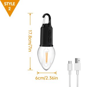 LED Camping Light Type-C USB Rechargeable Waterproof Lantern 300LM Tent Warm Light with Hook 3 Modes Outdoor Emergency Lighting