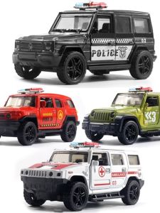 Mercedes-Benz Alloy Off-Road Police Car Model Toy Boys Door Openable Winding Jeep Decorative Cake Topper Collectible Model Car