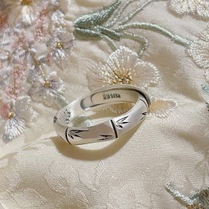 Vintage Chinese Style Adjustable Bamboo Node Silver Ring Pure Silver 999.9 Fingerprint Ring Womens Fashion Jewelry