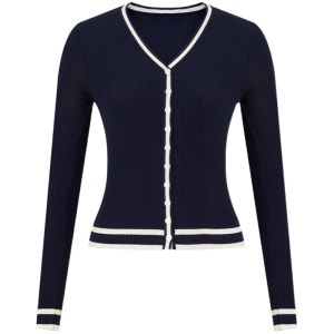 TAMMY TANGS | Sugar Power Ice Silk Knitted Cardigan Long Sleeve Slim Fit Womens Spring Autumn Fashion Casual V-neck Button-up Top