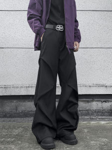 กางเกงขายาวทรงหลวมสไตล์อเมริกันสำหรับผู้ชาย กางเกงขายาวทรงตรงพับได้ ทรงหลวม ทรงลำลอง กางเกงขายาวทรงสูทยาวถึงพื้น