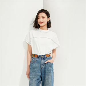 Áo Thun Cotton Tay Ngắn Cổ Cao Thiết Kế Mới Giordano Dành Cho Nữ Mùa Hè Thường Ngày Dáng Rộng Thoải Mái Chất Liệu Cotton Nguyên Chất