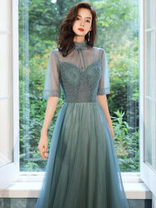 ชุดราตรีสีเขียว ชุดยาว ทรงสลิมฟิต หรูหรา สง่างาม สำหรับผู้หญิง ชุดเจ้าสาว ชุดราตรี ชุดงานปาร์ตี้ ชุดทำงาน ชุดทำงาน