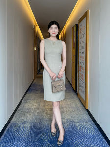 New Style Peach Color Sleeveless Dress Business Commute Womens Mid-length Slimming Skirt Polyester Fabric X-shaped Bodycon Dress