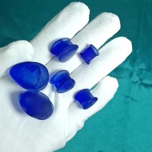 1Pair Frosted Blue Smoke Color Droplet Shaped Double Flared Ear Plug Solid Glass Ear Expander Gauge Piercing Jewelry