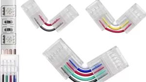 Bare Board LED Strip Light Transparent LED Connectors 2/3/4/5 PIN 8/10MM 3528/5050 RGB/W/CCT Solder-Free L-Shape Crystal Buckle