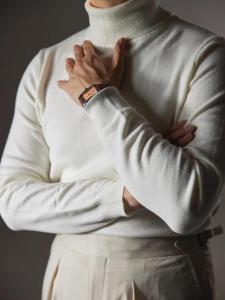 Slim Fit High Collar Knitted Sweater Long Sleeve Wool Core Yarn Mens Business Commute Suit Base Layer Shirt Casual Knitwear