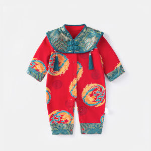 Princess Style Baby Girl Clothes Spring Autumn Cotton Romper New Year Celebration Full Moon 100 Days Birthday Ceremony Dress