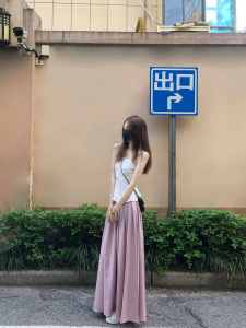 Extended Length Pink Suit Style Half Skirt for Women Draped Slimming A-Line Midi Skirt High Waist Korean Style Commute Skirt