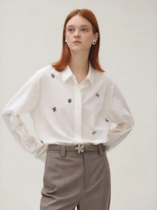 MIIDII | Elegant Long Sleeve Embroidered Loose Shirt For Women Commute Style Autumn New Arrival Silk Blend Floral Design Casual Shirt